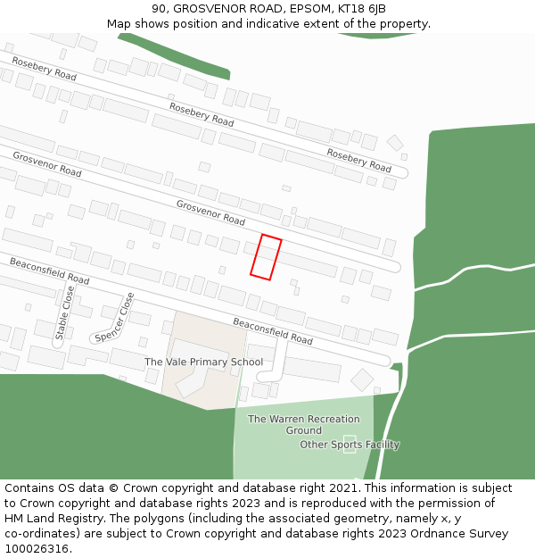 90, GROSVENOR ROAD, EPSOM, KT18 6JB: Location map and indicative extent of plot