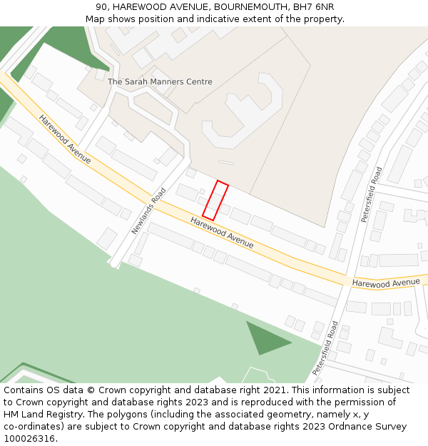 90, HAREWOOD AVENUE, BOURNEMOUTH, BH7 6NR: Location map and indicative extent of plot