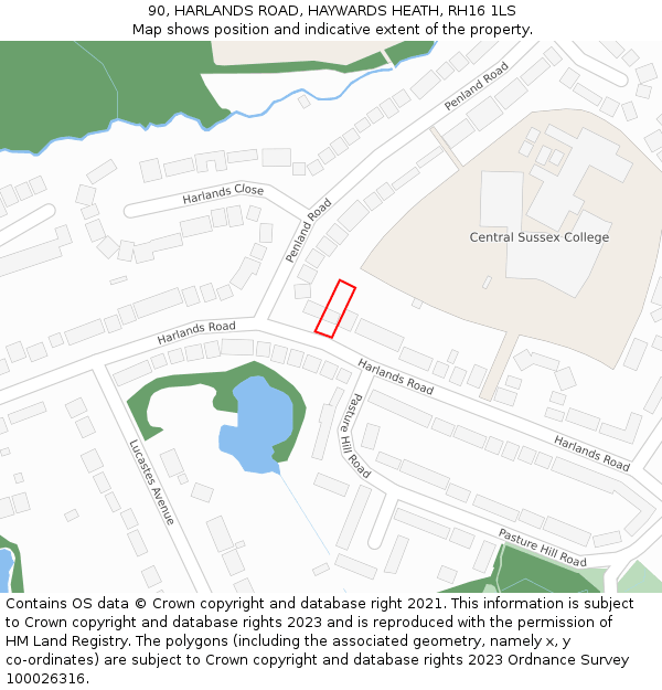 90, HARLANDS ROAD, HAYWARDS HEATH, RH16 1LS: Location map and indicative extent of plot