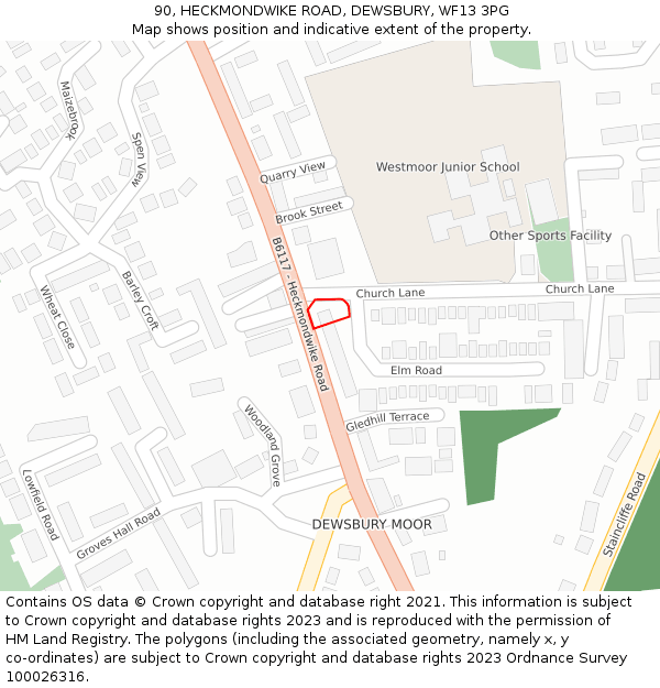 90, HECKMONDWIKE ROAD, DEWSBURY, WF13 3PG: Location map and indicative extent of plot