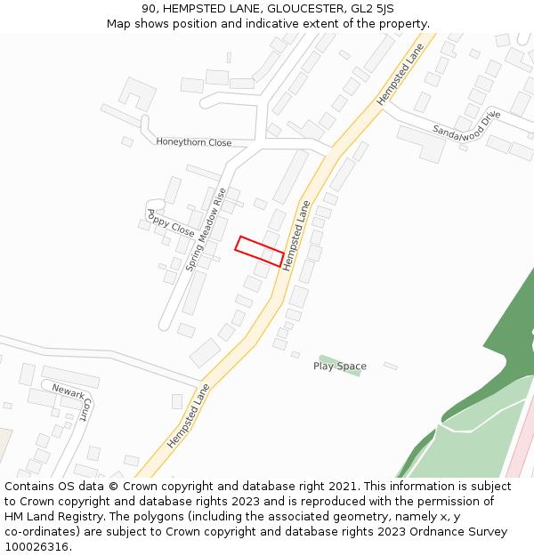 90, HEMPSTED LANE, GLOUCESTER, GL2 5JS: Location map and indicative extent of plot
