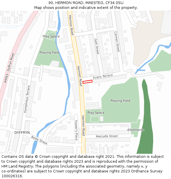 90, HERMON ROAD, MAESTEG, CF34 0SU: Location map and indicative extent of plot