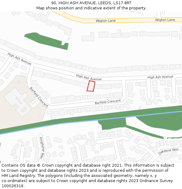 90, HIGH ASH AVENUE, LEEDS, LS17 8RT: Location map and indicative extent of plot