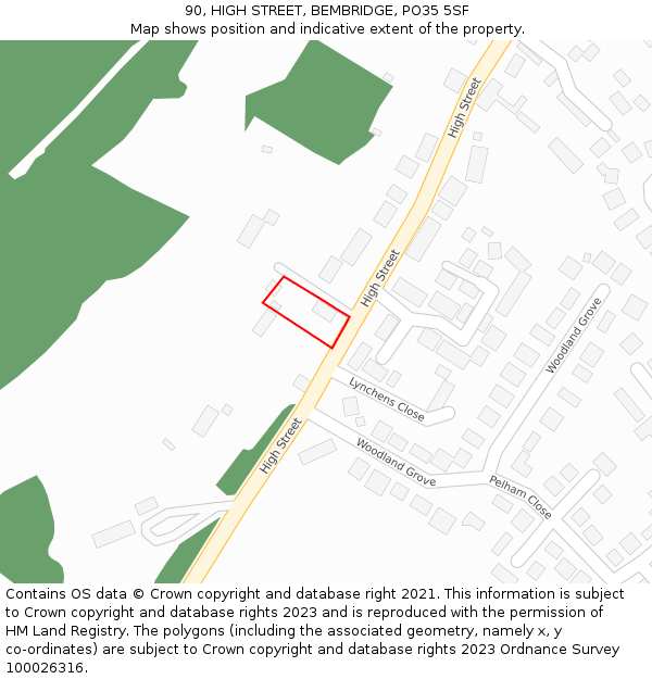 90, HIGH STREET, BEMBRIDGE, PO35 5SF: Location map and indicative extent of plot