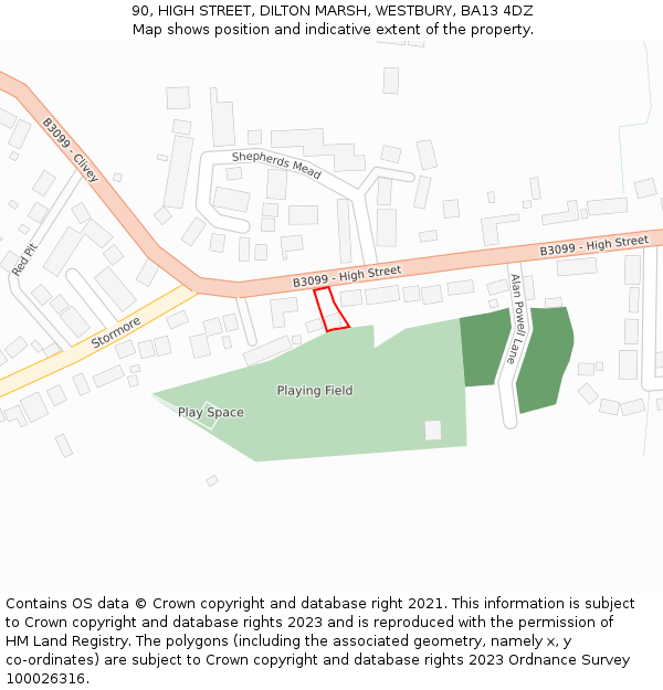 90, HIGH STREET, DILTON MARSH, WESTBURY, BA13 4DZ: Location map and indicative extent of plot