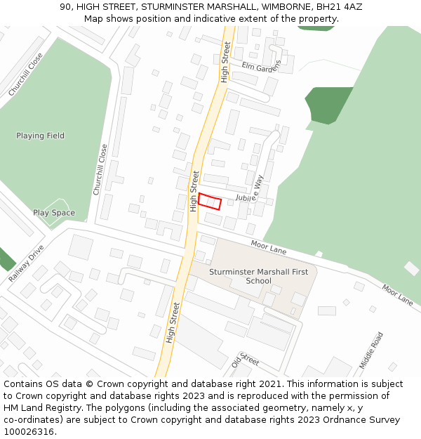90, HIGH STREET, STURMINSTER MARSHALL, WIMBORNE, BH21 4AZ: Location map and indicative extent of plot