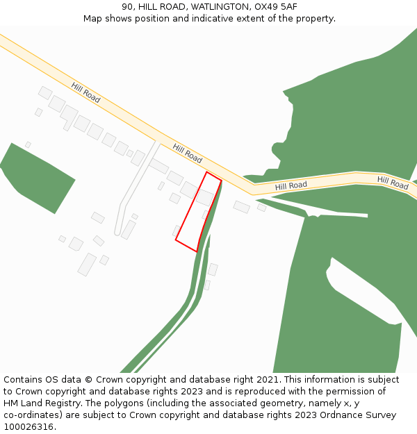 90, HILL ROAD, WATLINGTON, OX49 5AF: Location map and indicative extent of plot