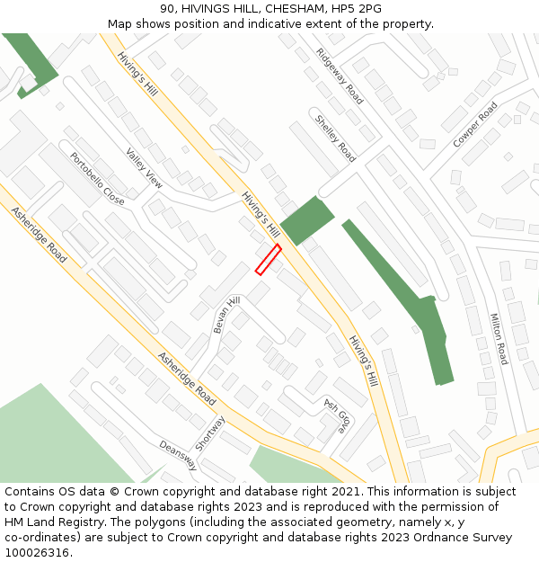 90, HIVINGS HILL, CHESHAM, HP5 2PG: Location map and indicative extent of plot