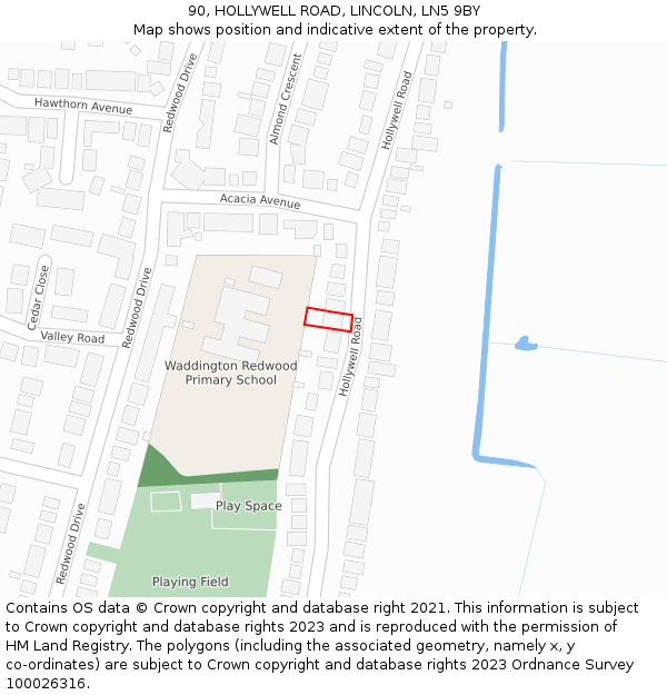 90, HOLLYWELL ROAD, LINCOLN, LN5 9BY: Location map and indicative extent of plot