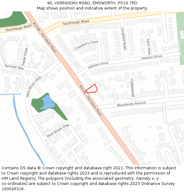 90, HORNDEAN ROAD, EMSWORTH, PO10 7PD: Location map and indicative extent of plot