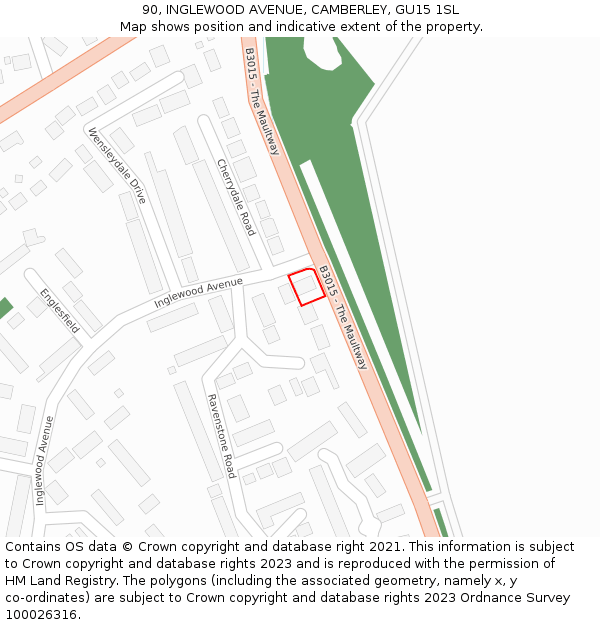 90, INGLEWOOD AVENUE, CAMBERLEY, GU15 1SL: Location map and indicative extent of plot