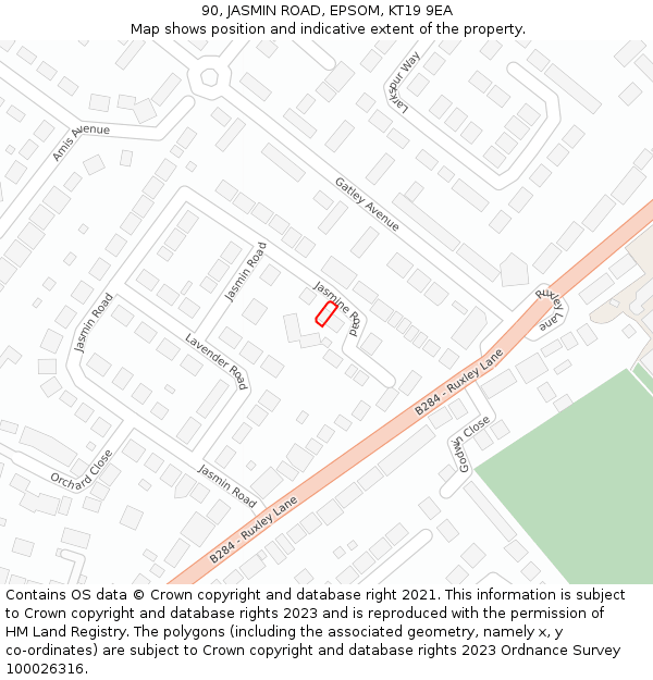 90, JASMIN ROAD, EPSOM, KT19 9EA: Location map and indicative extent of plot