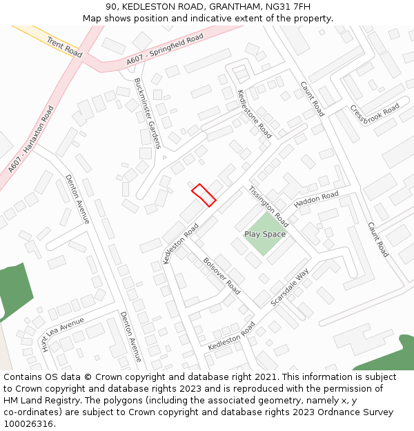 90, KEDLESTON ROAD, GRANTHAM, NG31 7FH: Location map and indicative extent of plot