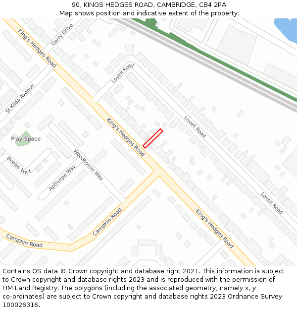 90, KINGS HEDGES ROAD, CAMBRIDGE, CB4 2PA: Location map and indicative extent of plot