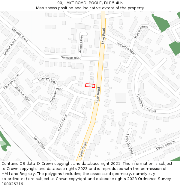 90, LAKE ROAD, POOLE, BH15 4LN: Location map and indicative extent of plot
