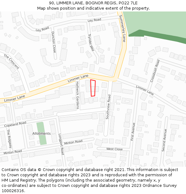 90, LIMMER LANE, BOGNOR REGIS, PO22 7LE: Location map and indicative extent of plot