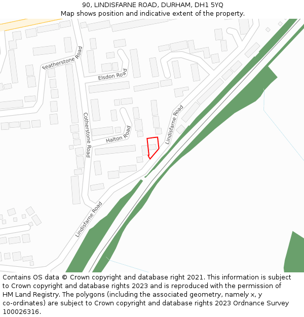 90, LINDISFARNE ROAD, DURHAM, DH1 5YQ: Location map and indicative extent of plot