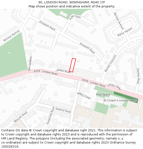 90, LONDON ROAD, WOKINGHAM, RG40 1YF: Location map and indicative extent of plot