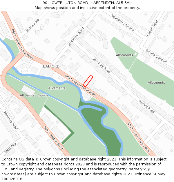 90, LOWER LUTON ROAD, HARPENDEN, AL5 5AH: Location map and indicative extent of plot