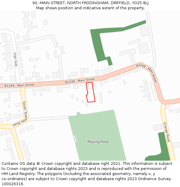 90, MAIN STREET, NORTH FRODINGHAM, DRIFFIELD, YO25 8LJ: Location map and indicative extent of plot
