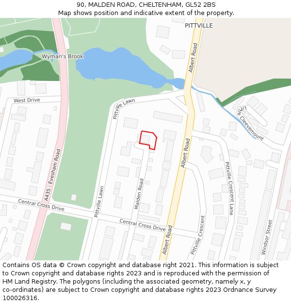 90, MALDEN ROAD, CHELTENHAM, GL52 2BS: Location map and indicative extent of plot
