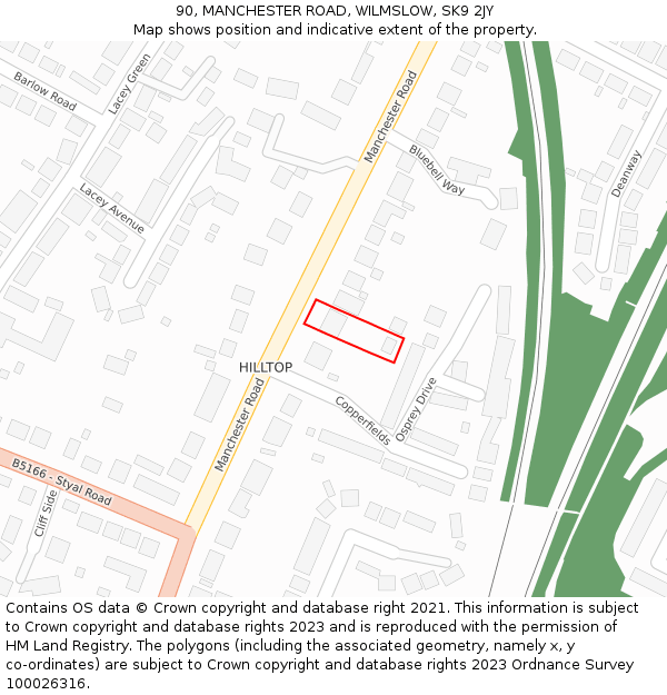 90, MANCHESTER ROAD, WILMSLOW, SK9 2JY: Location map and indicative extent of plot