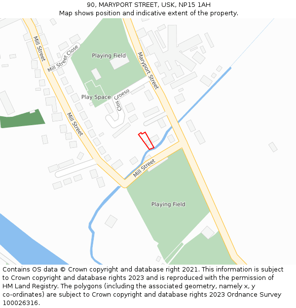 90, MARYPORT STREET, USK, NP15 1AH: Location map and indicative extent of plot