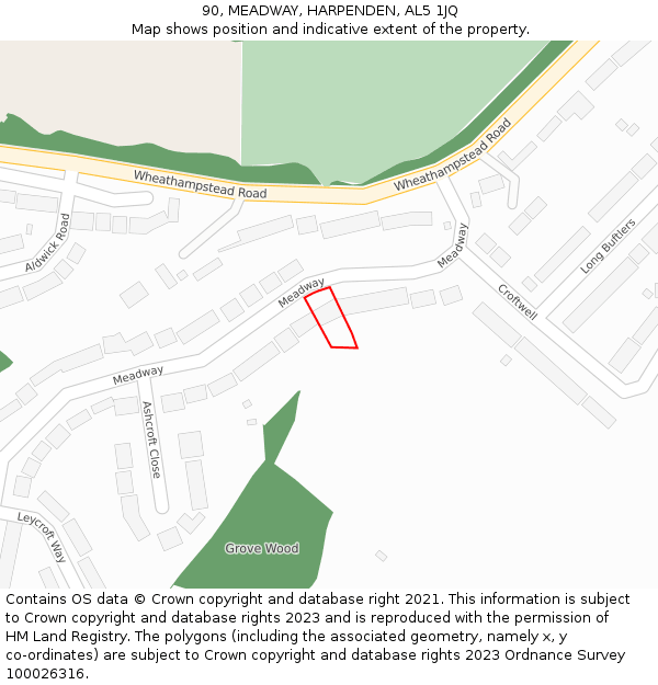 90, MEADWAY, HARPENDEN, AL5 1JQ: Location map and indicative extent of plot