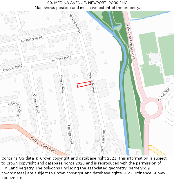 90, MEDINA AVENUE, NEWPORT, PO30 1HG: Location map and indicative extent of plot