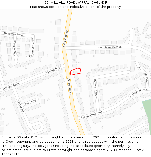 90, MILL HILL ROAD, WIRRAL, CH61 4XF: Location map and indicative extent of plot