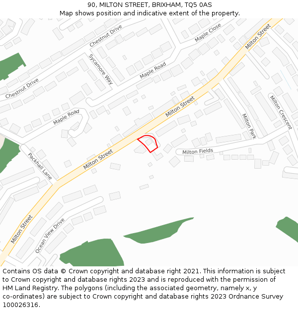 90, MILTON STREET, BRIXHAM, TQ5 0AS: Location map and indicative extent of plot