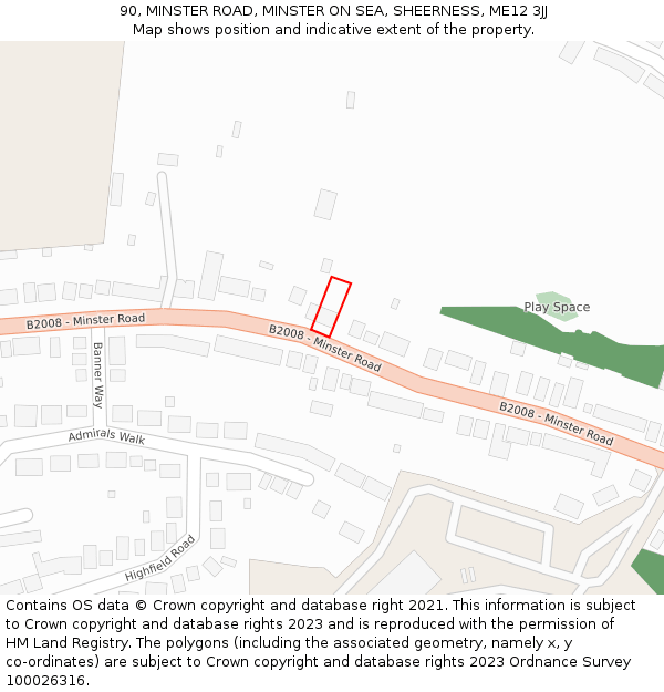 90, MINSTER ROAD, MINSTER ON SEA, SHEERNESS, ME12 3JJ: Location map and indicative extent of plot