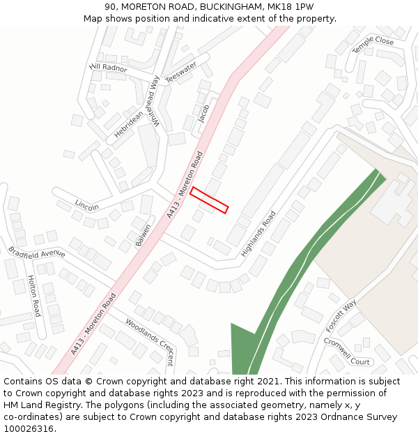 90, MORETON ROAD, BUCKINGHAM, MK18 1PW: Location map and indicative extent of plot