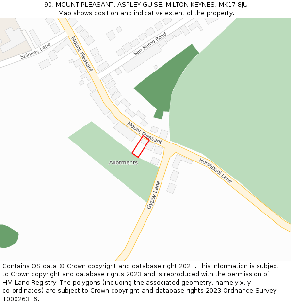 90, MOUNT PLEASANT, ASPLEY GUISE, MILTON KEYNES, MK17 8JU: Location map and indicative extent of plot