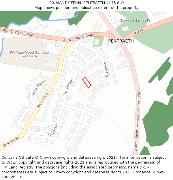 90, NANT Y FELIN, PENTRAETH, LL75 8UY: Location map and indicative extent of plot