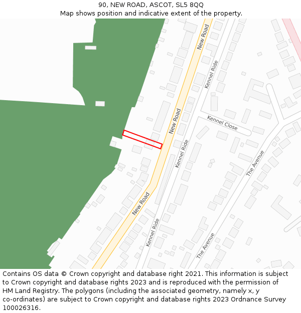 90, NEW ROAD, ASCOT, SL5 8QQ: Location map and indicative extent of plot