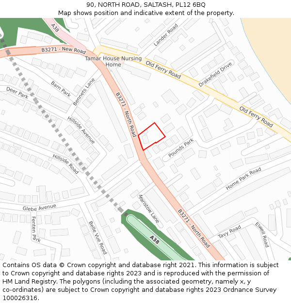 90, NORTH ROAD, SALTASH, PL12 6BQ: Location map and indicative extent of plot