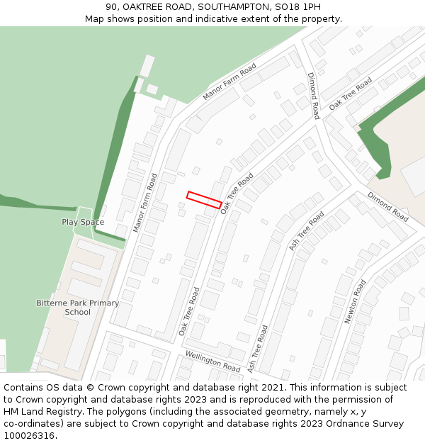 90, OAKTREE ROAD, SOUTHAMPTON, SO18 1PH: Location map and indicative extent of plot