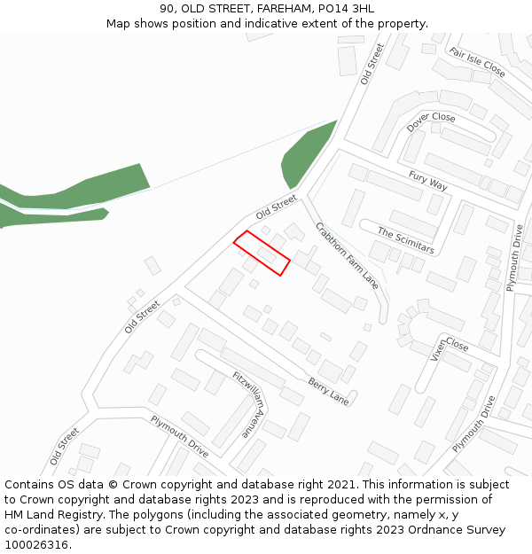 90, OLD STREET, FAREHAM, PO14 3HL: Location map and indicative extent of plot