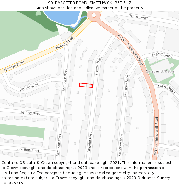 90, PARGETER ROAD, SMETHWICK, B67 5HZ: Location map and indicative extent of plot