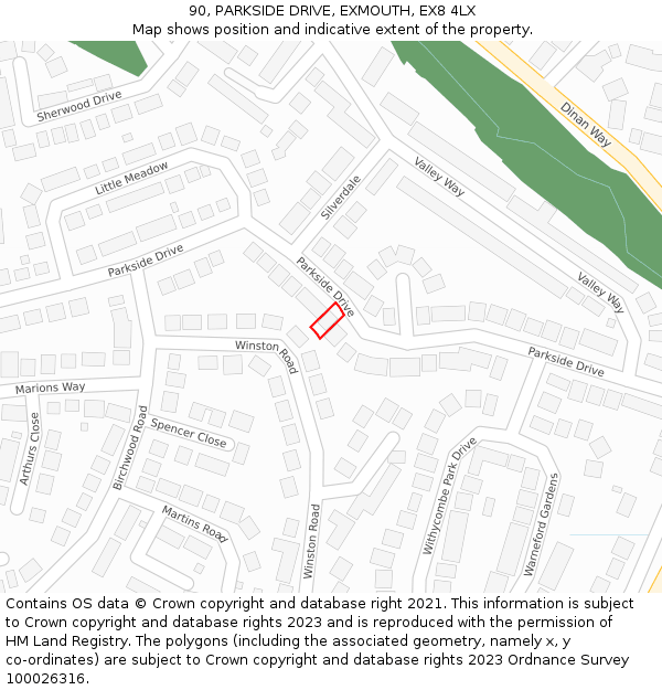 90, PARKSIDE DRIVE, EXMOUTH, EX8 4LX: Location map and indicative extent of plot