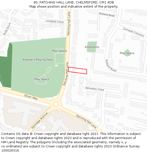 90, PATCHING HALL LANE, CHELMSFORD, CM1 4DB: Location map and indicative extent of plot