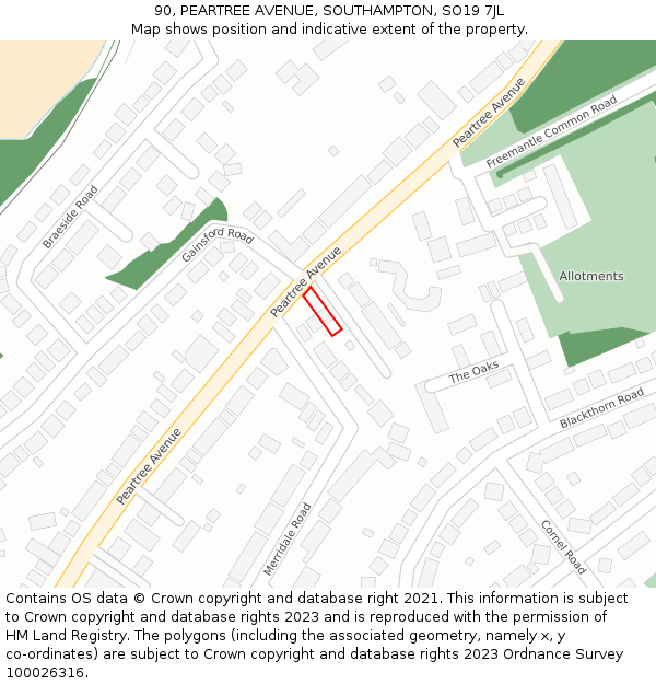 90, PEARTREE AVENUE, SOUTHAMPTON, SO19 7JL: Location map and indicative extent of plot