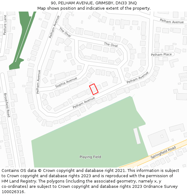 90, PELHAM AVENUE, GRIMSBY, DN33 3NQ: Location map and indicative extent of plot