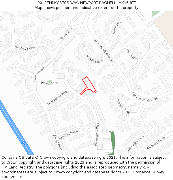 90, PENNYCRESS WAY, NEWPORT PAGNELL, MK16 8TT: Location map and indicative extent of plot