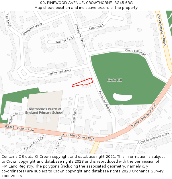 90, PINEWOOD AVENUE, CROWTHORNE, RG45 6RG: Location map and indicative extent of plot
