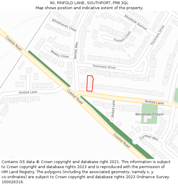 90, PINFOLD LANE, SOUTHPORT, PR8 3QL: Location map and indicative extent of plot