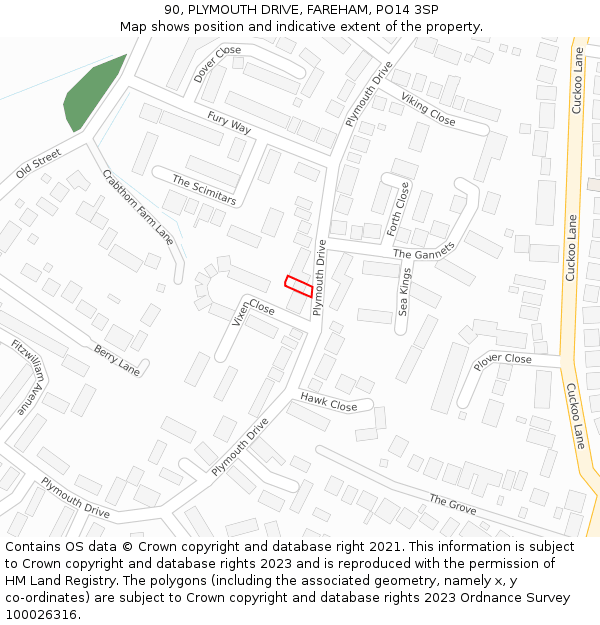 90, PLYMOUTH DRIVE, FAREHAM, PO14 3SP: Location map and indicative extent of plot