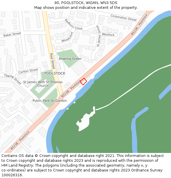 90, POOLSTOCK, WIGAN, WN3 5DS: Location map and indicative extent of plot