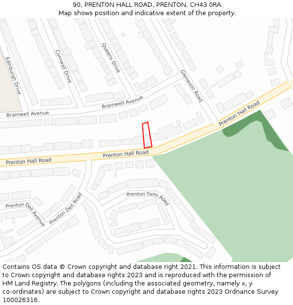 90, PRENTON HALL ROAD, PRENTON, CH43 0RA: Location map and indicative extent of plot